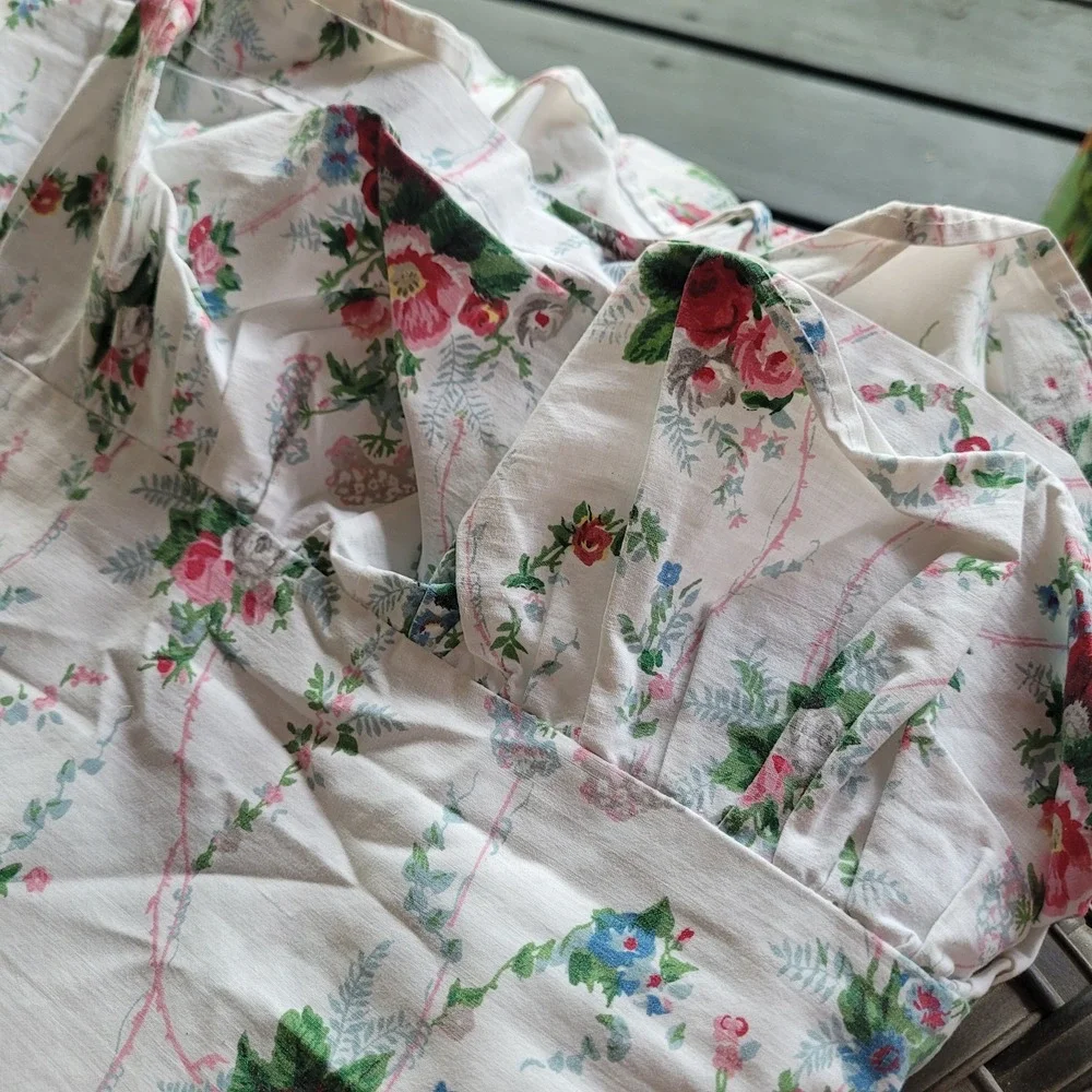 Vintage Ralph Lauren Blaine TWIN Ruffled Flat Sheet White Floral 100% Cotton